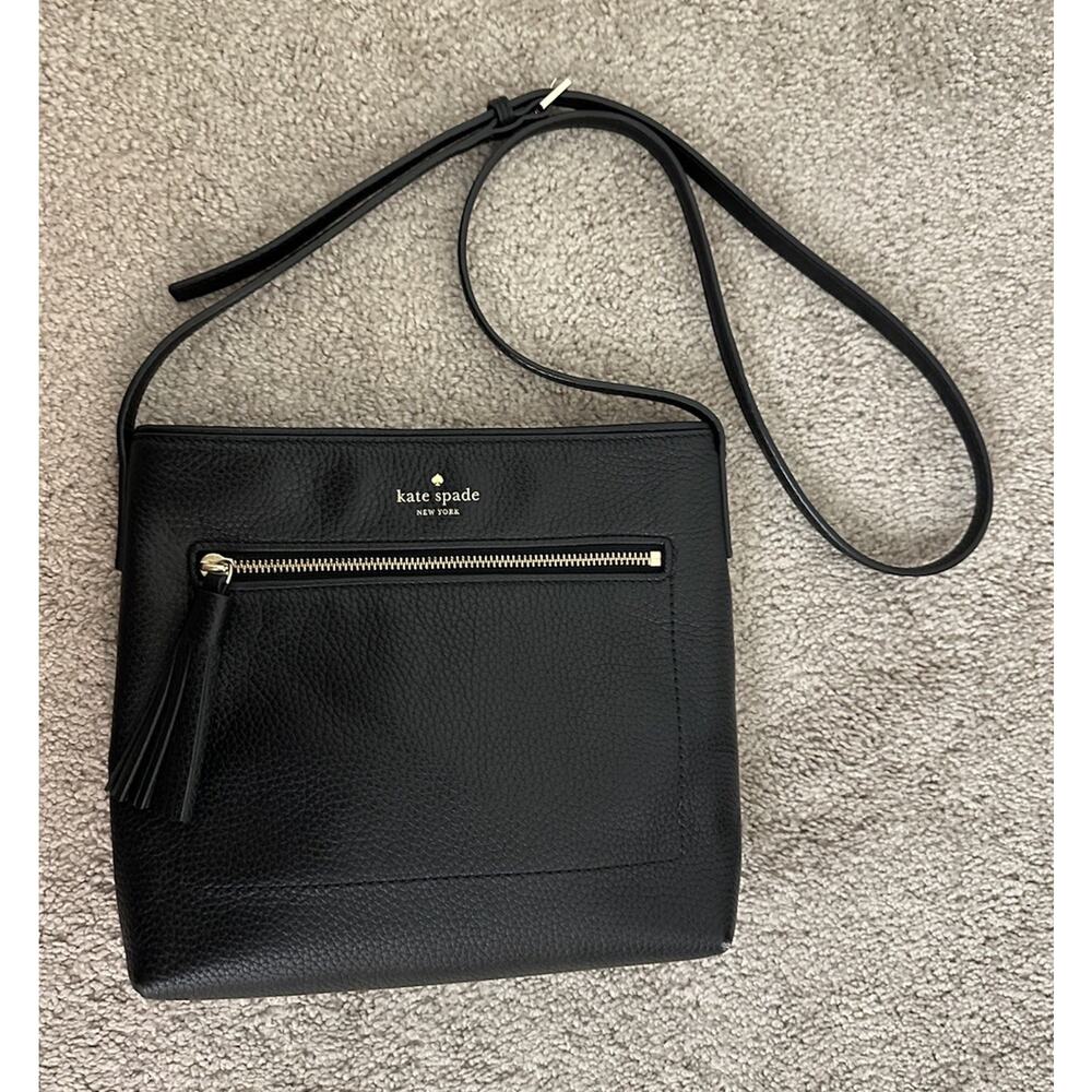Kate Spade Chester Street Dessi Black Leather Gold Tone Crossbody Purse $234